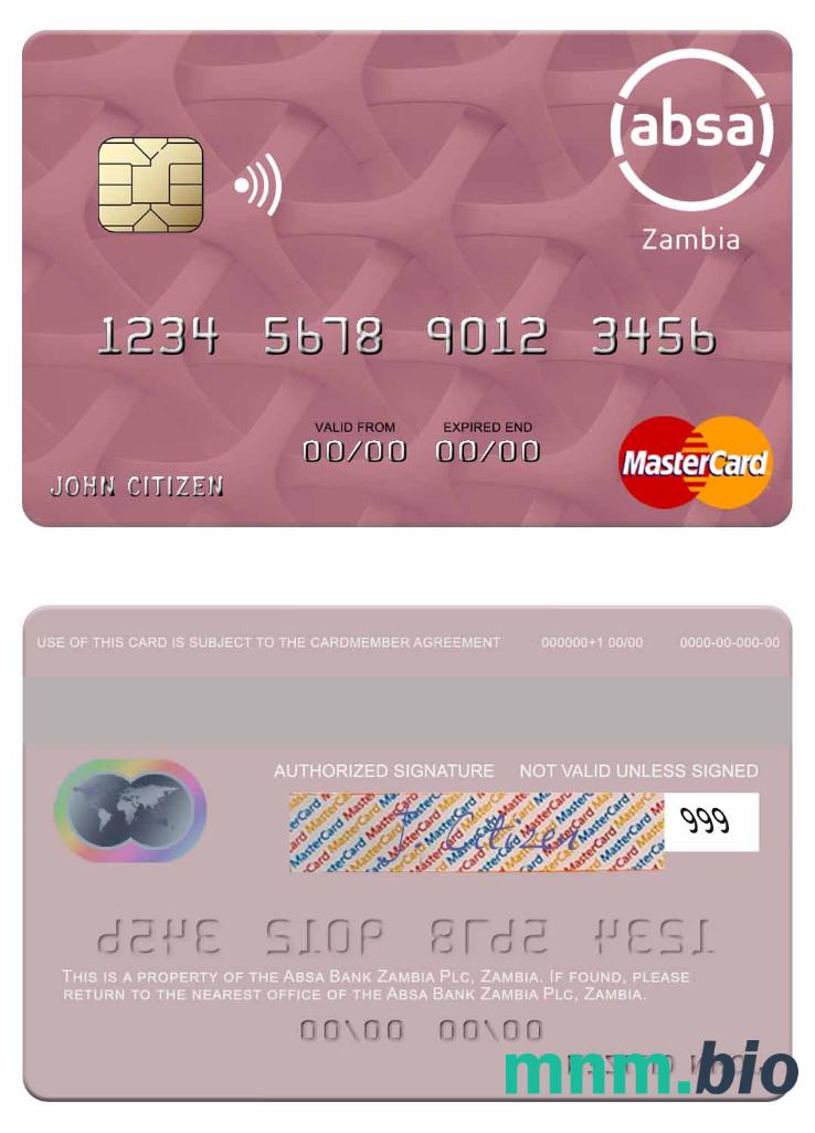 Zambia Absa Bank Zambia Plc przykład karty mastercard w formacie PSD